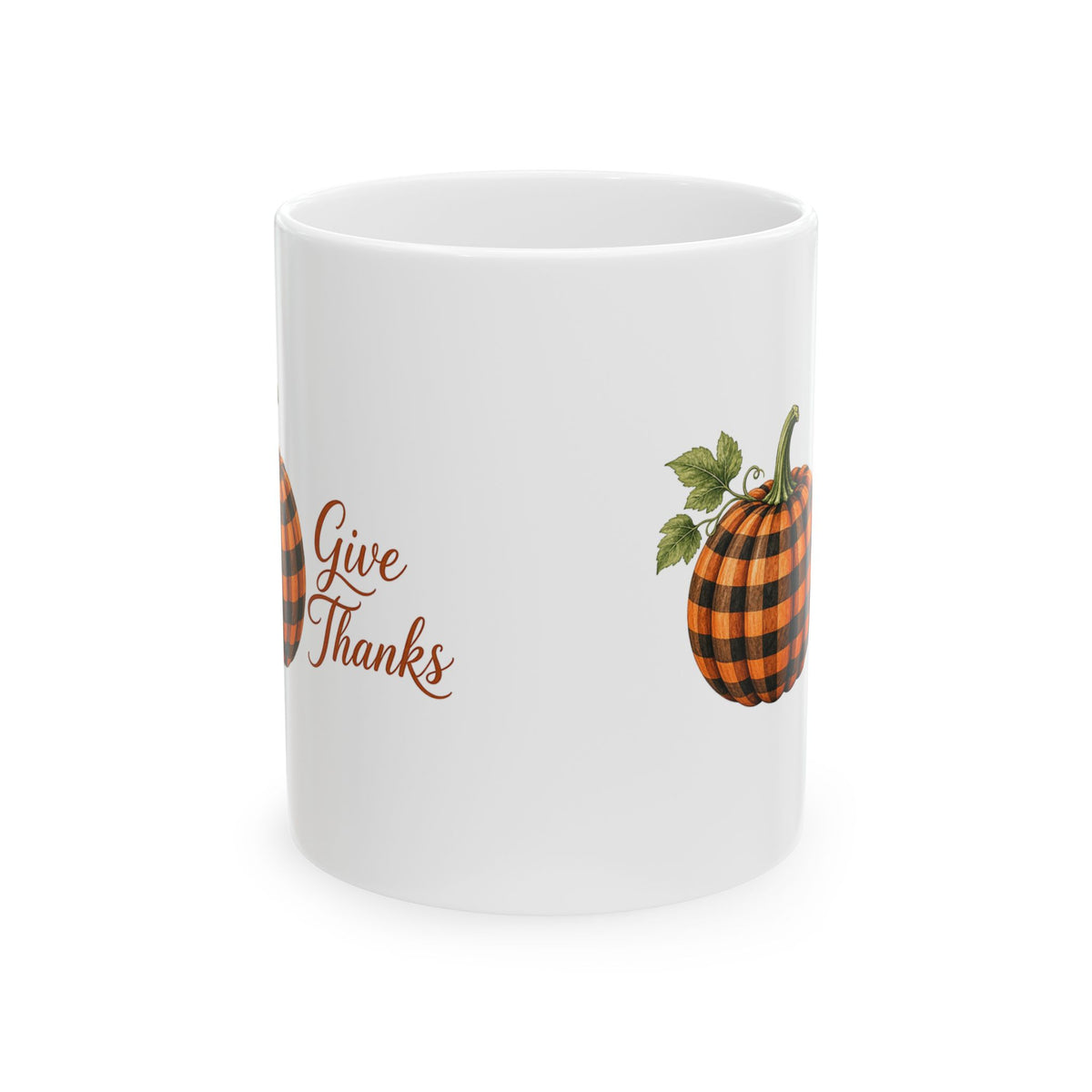 Give Thanks Plaid Pumpkin Mug