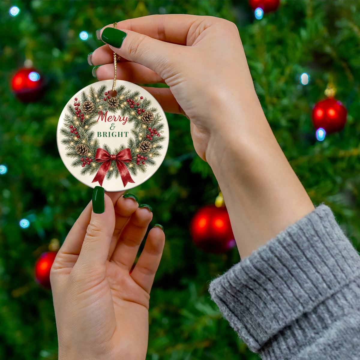 Merry & Bright Wreath Ornament
