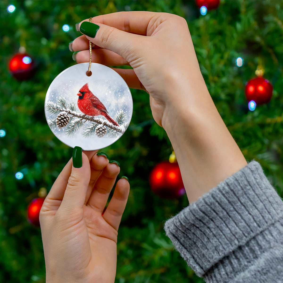 Cardinal Snowy Pine Ornament