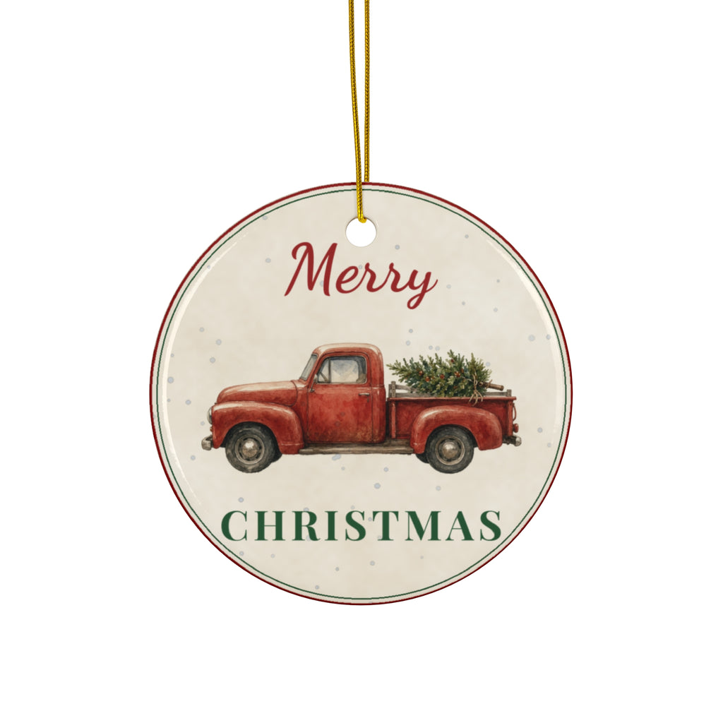 Red Truck Merry Christmas Ornament